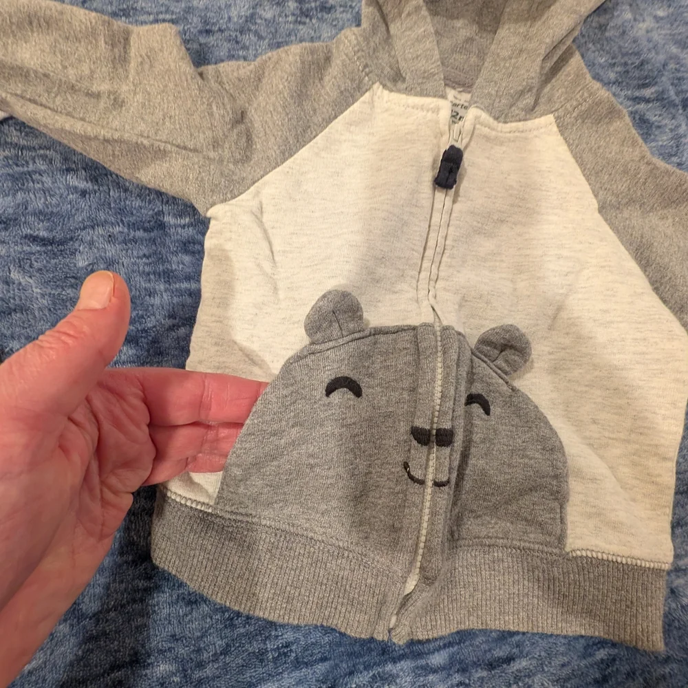 Carter's 12M Gray Bear Print Hoodie and Bodysuit Set